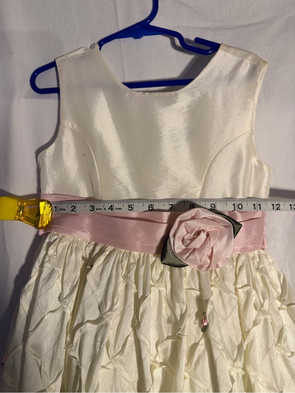 #352 Jayne Copeland Ivory Party Dress with Pink Sash and Rosette - Picture 6 of 7